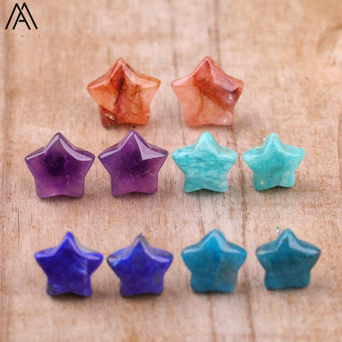 Natural Stone Star Stud Earrings